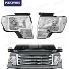 For 2009-2014 Ford F-150 Headlight Headlamp Clear Corner Halogen Chrome L & R