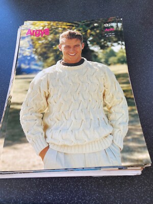 Neu ARGYLL Herren ZOPFMUSTER PULLOVER Strickmuster ARAN 1225