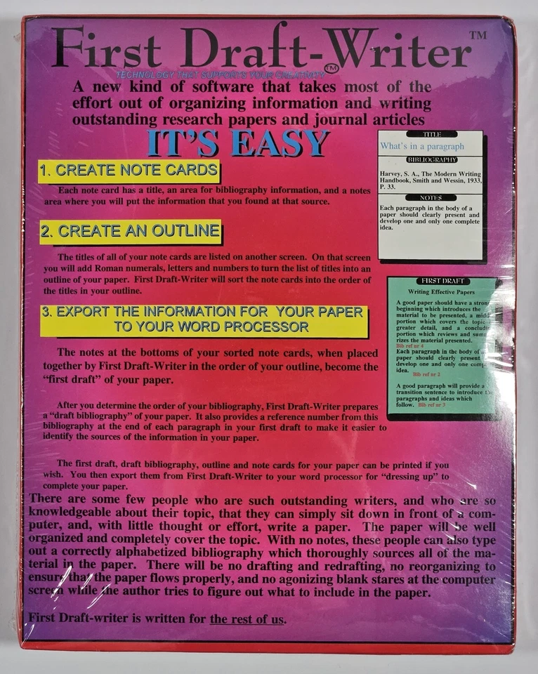 First Draft Writer Software - First Draft Enterprises 1994 - Windows 3.1 NT 95 - Image 2 of 4