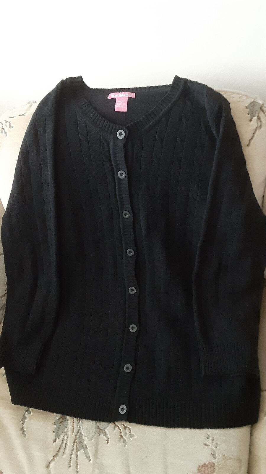 womens Woman within 1X jacket cardigan black cotton 100% buttons cable knit 