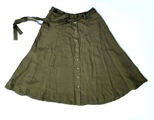 Polo RALPH LAUREN Womens 12 Green 100 LINEN Tie SKIRT Pockets Front Buttons NEW