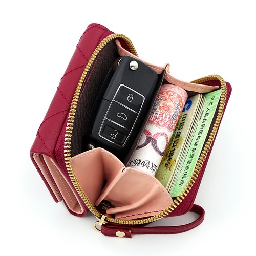 Womens Leather Zipper Wallet Bifold Short Purse Card Holder Small Clutch Handbag - Picture 4 of 20