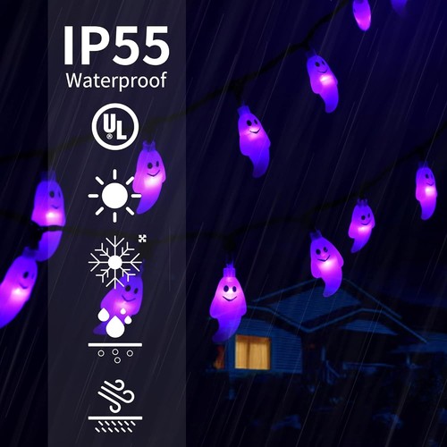 Halloween Purple Ghost String Lights - 60 LED- 19.4ft - Plug-in - 8 Modes - Picture 7 of 7