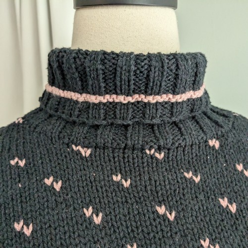 Vintage Turtleneck Sweater 90s 80s Floral Cottagecore Pink Hand Knit Pullover PS - Picture 9 of 12