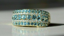 3Ct Round Lab-Created Aquamarine Half Eternity Band Ring 14K Yellow Gold Plated