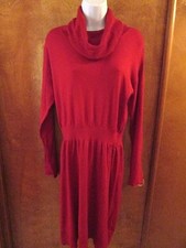 Ladies "daisyfuentes" S, Red,Cowl Neck,Pullover, Long Sleeve, Sweater Dress