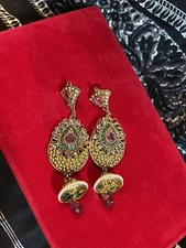 Bollywood Style Gold Plated Indian Jewelry Kundan Mangtika, Jhumka Earrings Set