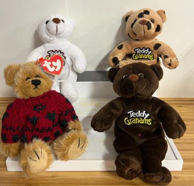 3 Teddy Grahams Bears and one Ty 1993  jointed Teddy Bear