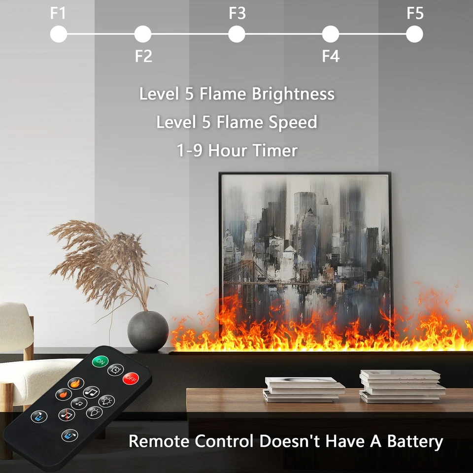 3D Water Vapor Electric Fireplac with Dual-mode Water Supply System,Flame Color - Image 3 of 4