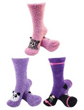 Women's Fuzzy Cozy Warm Cute Animal Home Bed Cabin Socks - 3 Pair Asst 12
