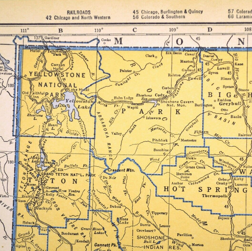 MAPS 英語版 ca1939 WYOMING Railroad Map Original Atlas Map Depot Towns