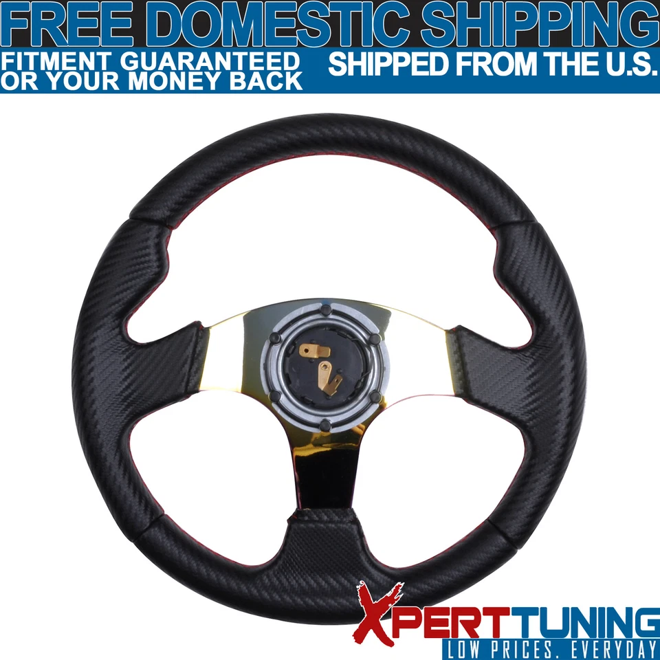 Universal 320MM 6 Hole Carbon Racing Steering Wheel Neo Chrome Spoke With Horn - Imagem 4 de 4