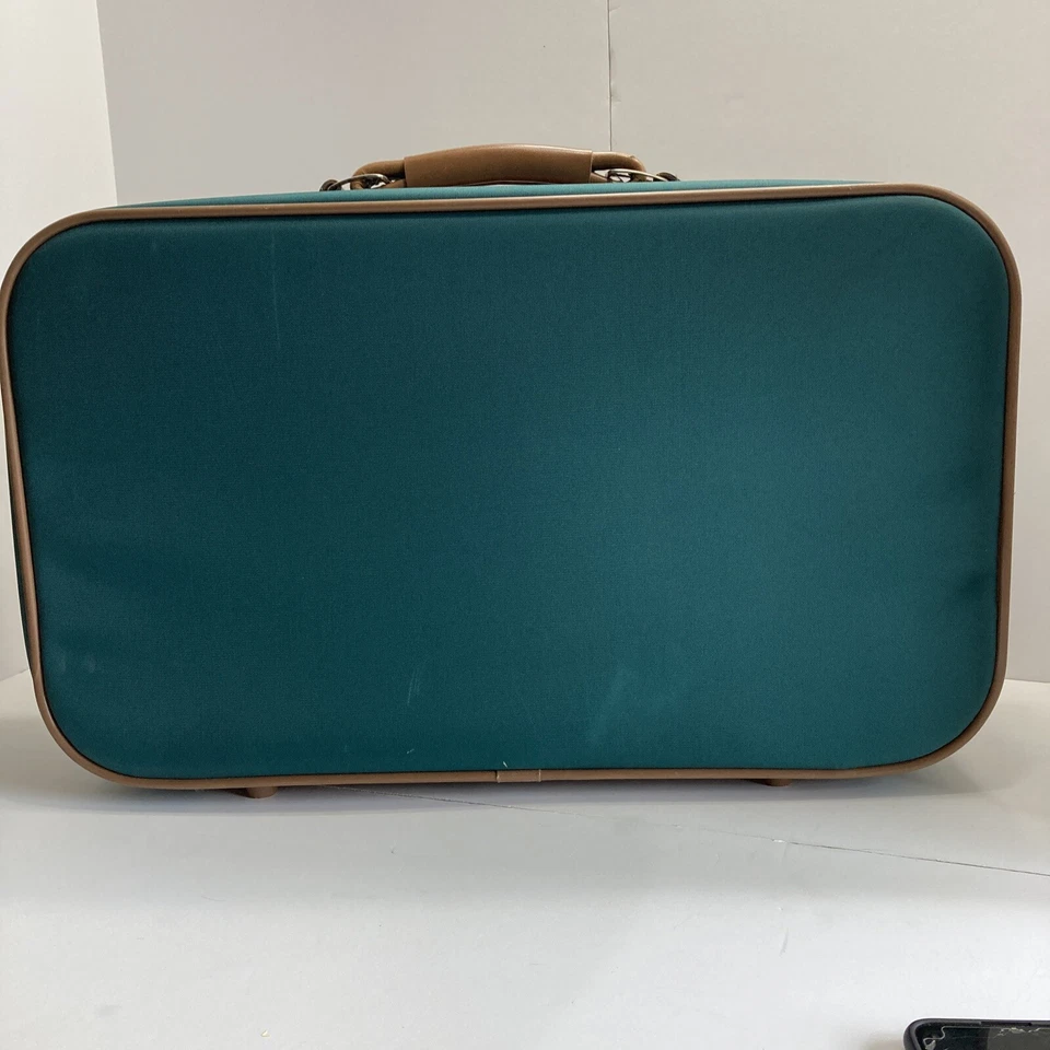 Maleta de viaje Jaguar vintage de nailon verde y cuero marrón, llevar 22X12 Foto 2 de 4