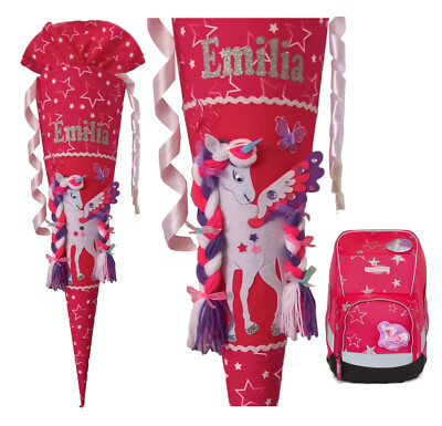 Schultüte mit Einhorn/Pegasus, passend zum ergobag CinBärella,Wunschname,stoff