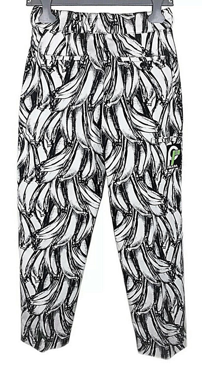 PRADA プリントパンツ 40 NWT Prada F/W2018 Banana Print Cotton Cropped Pants Black