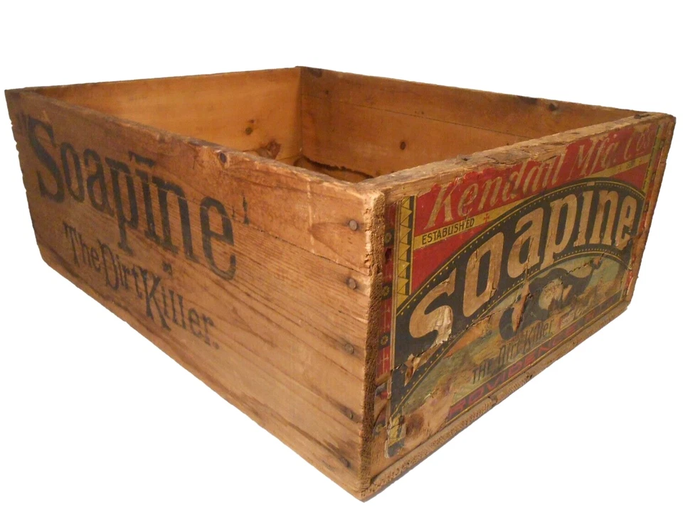 RARE SOAPINE DIRT KILLER LAUNDRY SOAP PROV RI INK STMPD WD BOX CRATE/PAPER LABEL - Image 3 of 4