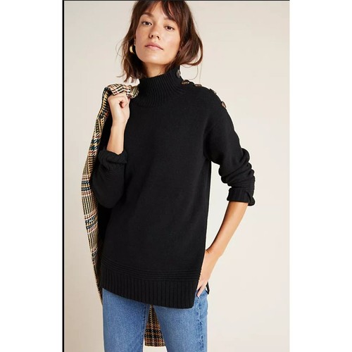 Anthropologie Black Margarita tunic knit Sweater size Medium mock neck neutral - Picture 9 of 10