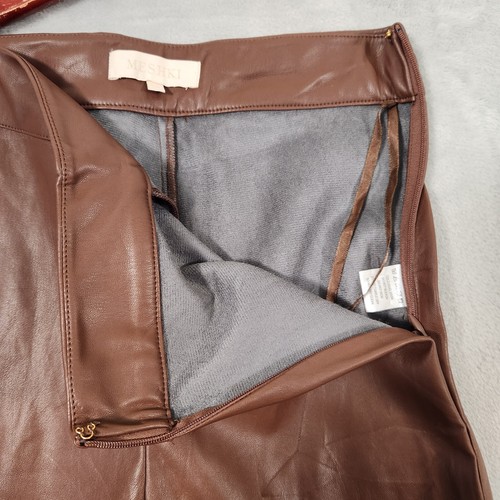 Meshki Faux LEATHER LOOK BROWN SLIM SKINNY HIGH RISE PANTS SIZE XS ZIP LEG - Picture 9 of 14