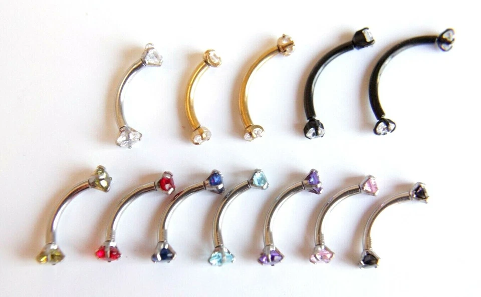 Barra de cejas curvadas con extremos de gema de doble circonita cúbica piercing corporal joyería anillo barra Foto 3 de 4