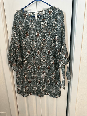 H&M x Morris & Co Women's Floral 3/4 Sleeve Tropical Shift Dress Green Size 8