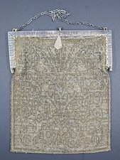 Vintage Silver Color Beaded Micro Bead Purse Evening Bag
