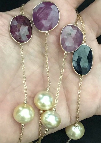 South Sea Pearl Ruby Sapphire Necklace 14k Gold Italy Certified $3,450 820427 - Picture 6 of 15