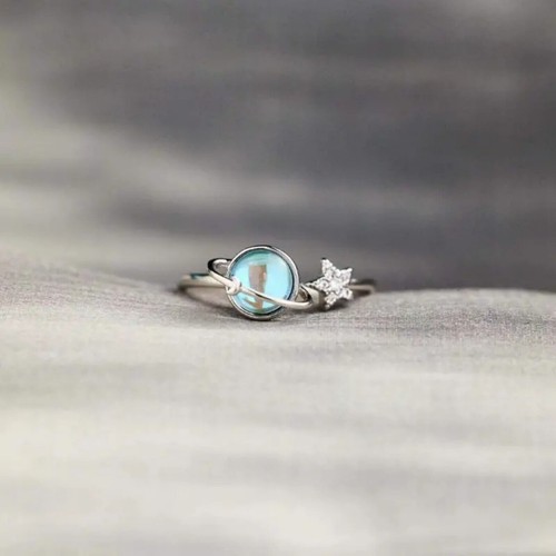 Anillo de plata 925 con diseño de Saturno con circón simulado elegante y... - Imagen 2 de 7