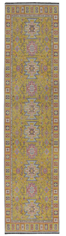Linon Logan Sivas Polyester 2' X 10' Runner Rug in Yellow and Ivory - Image 2 of 4