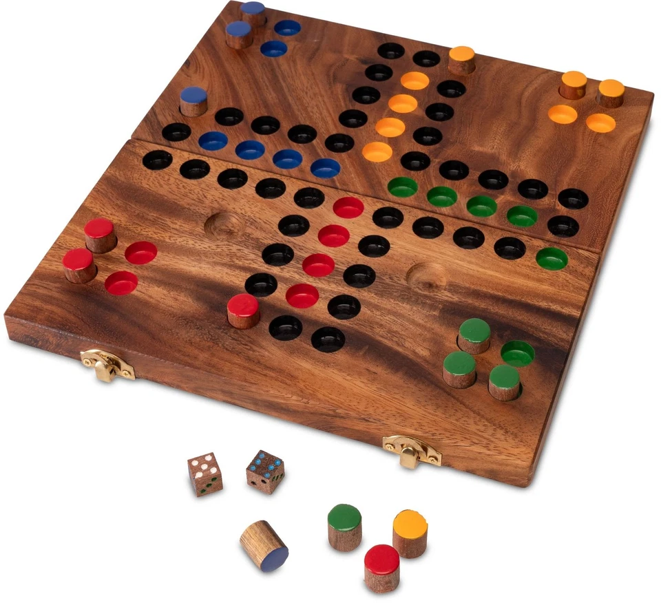 Ludo L Klappbar mit goldenem Metallverschluss– Klassiker aus Holz für 2 bis 4 Sp - Bild 1 von 4