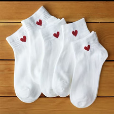 Women s White Low Cut Ankle Socks Red Heart Solid Cotton One Size 4 Pairs