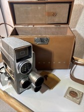 Vintage Revere Eye-Matic 8mm Movie Camera Triple Turret Lens w Locking Case Key