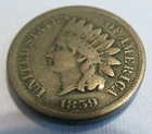 Nice Clean 1859 Indian Head Penny Cent Very Good VG Natural Toning Free Shipping