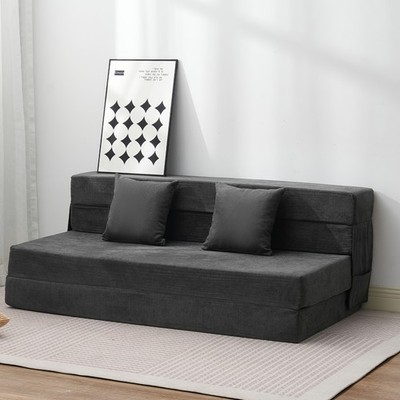 Uimoso Folding Sofa Bed 3-in-1 Foldable Couch Bed with 2 Pillows Dark Grey Queen