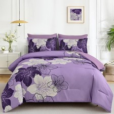 Luxudecor Floral Comforter Set Queen Size, Lavender Floral Comforter and Shee...