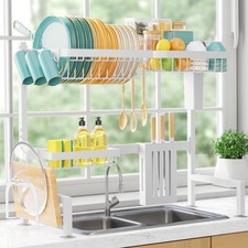 Over The Sink Dish Drying Rack - Adjustable 2 Tier Large Capacity Stainless S...