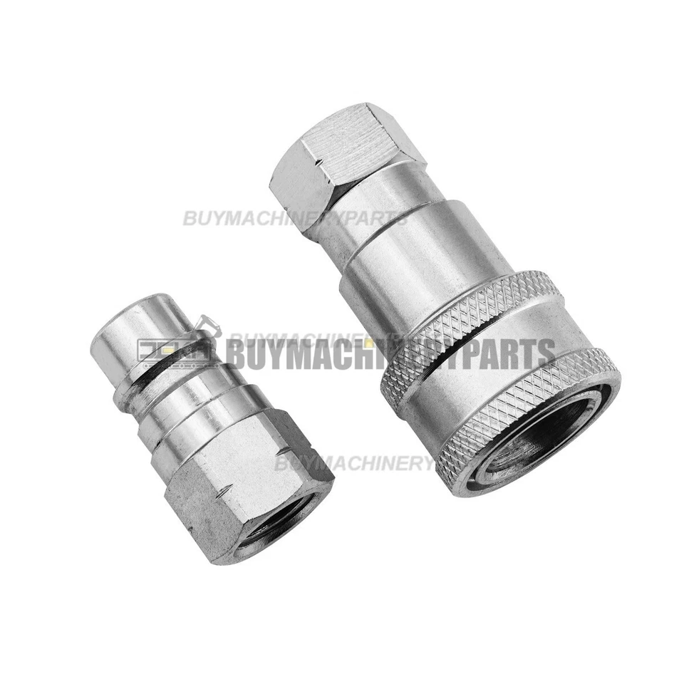 2X Set 1/4" Body 1/4" NPT Poppet Pioneer Style Hydraulic Quick Connect Coupler - Image 4 of 4