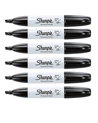 Sharpie Permanent Marker Black, chisel Tip- 6 Pack