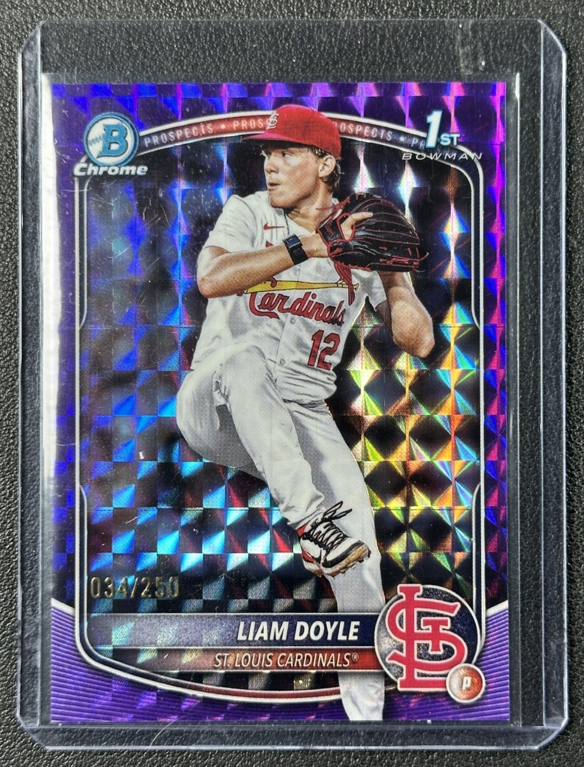 LIAM DOYLE 2025 BOWMAN CHROME DRAFT #BDC-12 PURPLE GEOMETRIC REFRACTOR 34/250