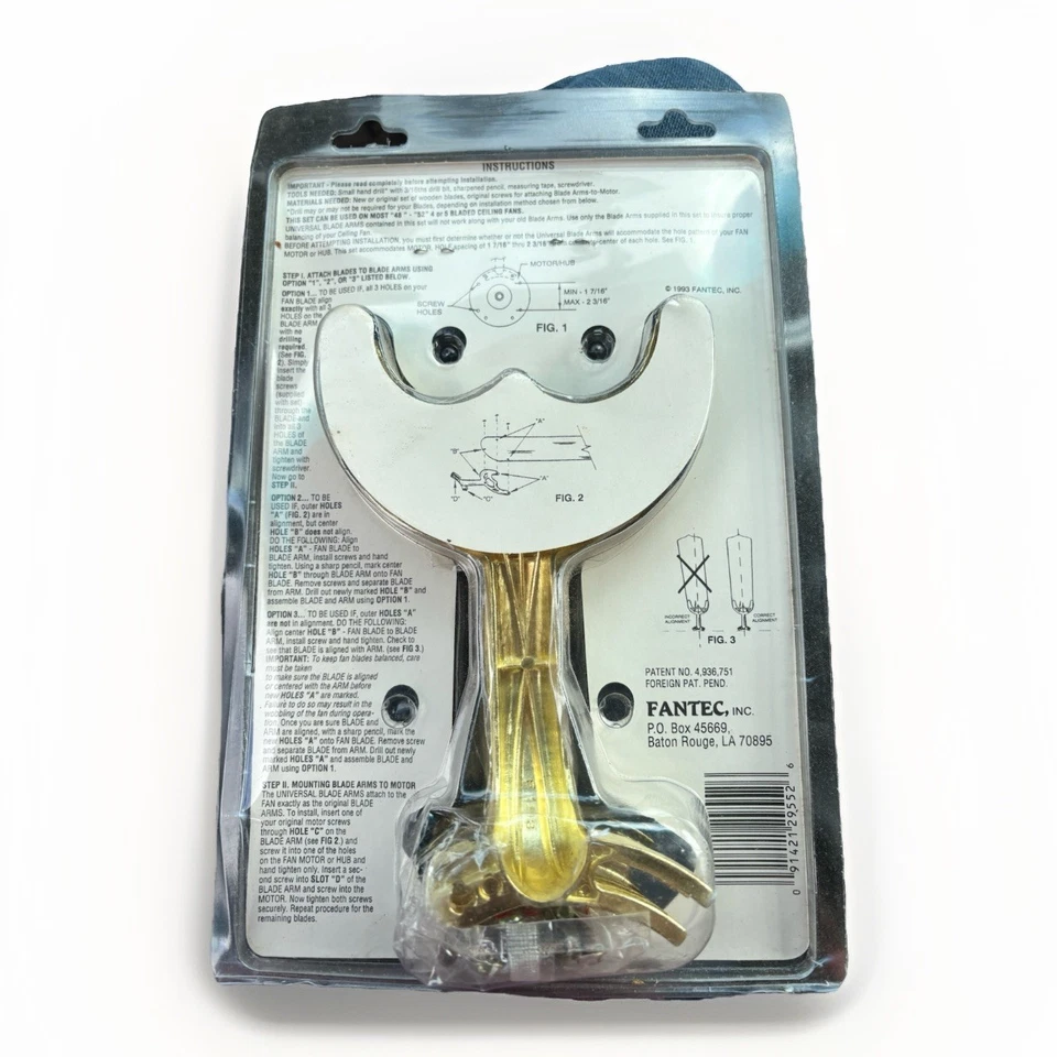 Vintage NOS Fantec Ceiling Fan Blade Arms 52” Set Brass 5 Pc Universal - Image 2 of 2