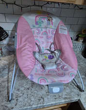 Infant Baby Bouncer Seat w/ Toy Bar, Safety Harness, Pink, Vibration