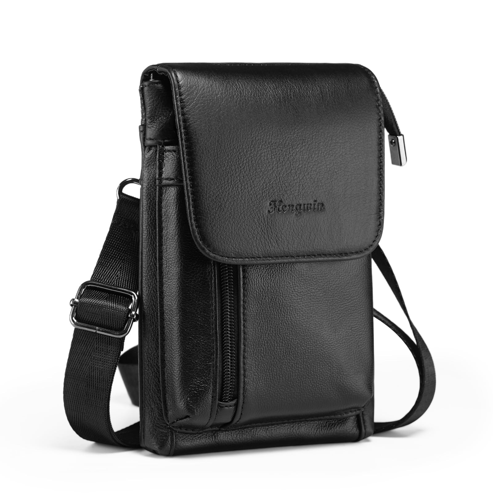 Hengwin Genuine Leather Small Crossbody Bag for Men Women, L