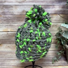 Chunky Knit Gray and Green Kids Beanie