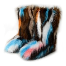 ZOSCGJMY Faux Fur Boots for Women Fuzzy Fluffy Furry Round Toe Suede Winter Snow