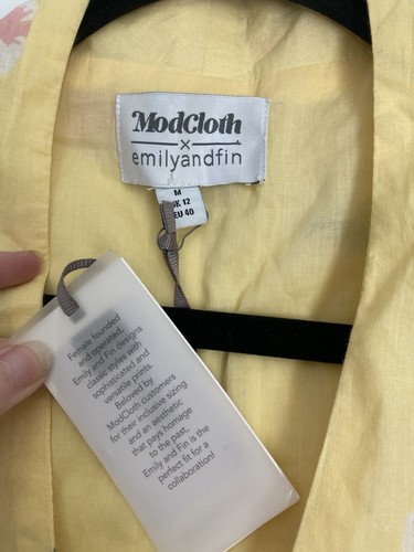 Emily And Fin x Modcloth Retro Cotton Fit Flare Yellow Floral Dress Size Medium - Picture 3 of 11
