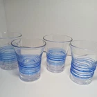 Blenko Set of 4 Hand Blown Glass Tumblers with Applied Blue Swirl Rigaree bands