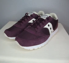 Saucony Jazz Low Pro Shoes Men's 9.5 Retro Suede Nylon Maroon Sand Purple Red