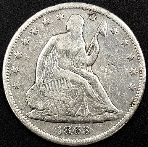 1863 S Seated Liberty Half Dollar! Previously cleaned.