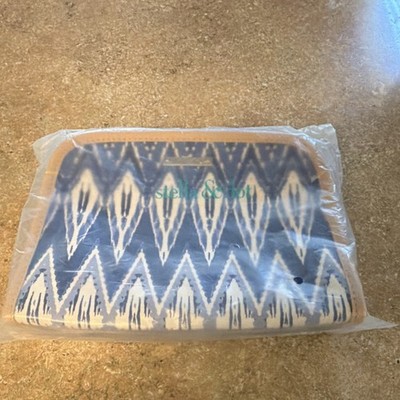 Stella & Dot Blue Beige Yellow Indigo Ikat Canvas Makeup Bag with Zipper