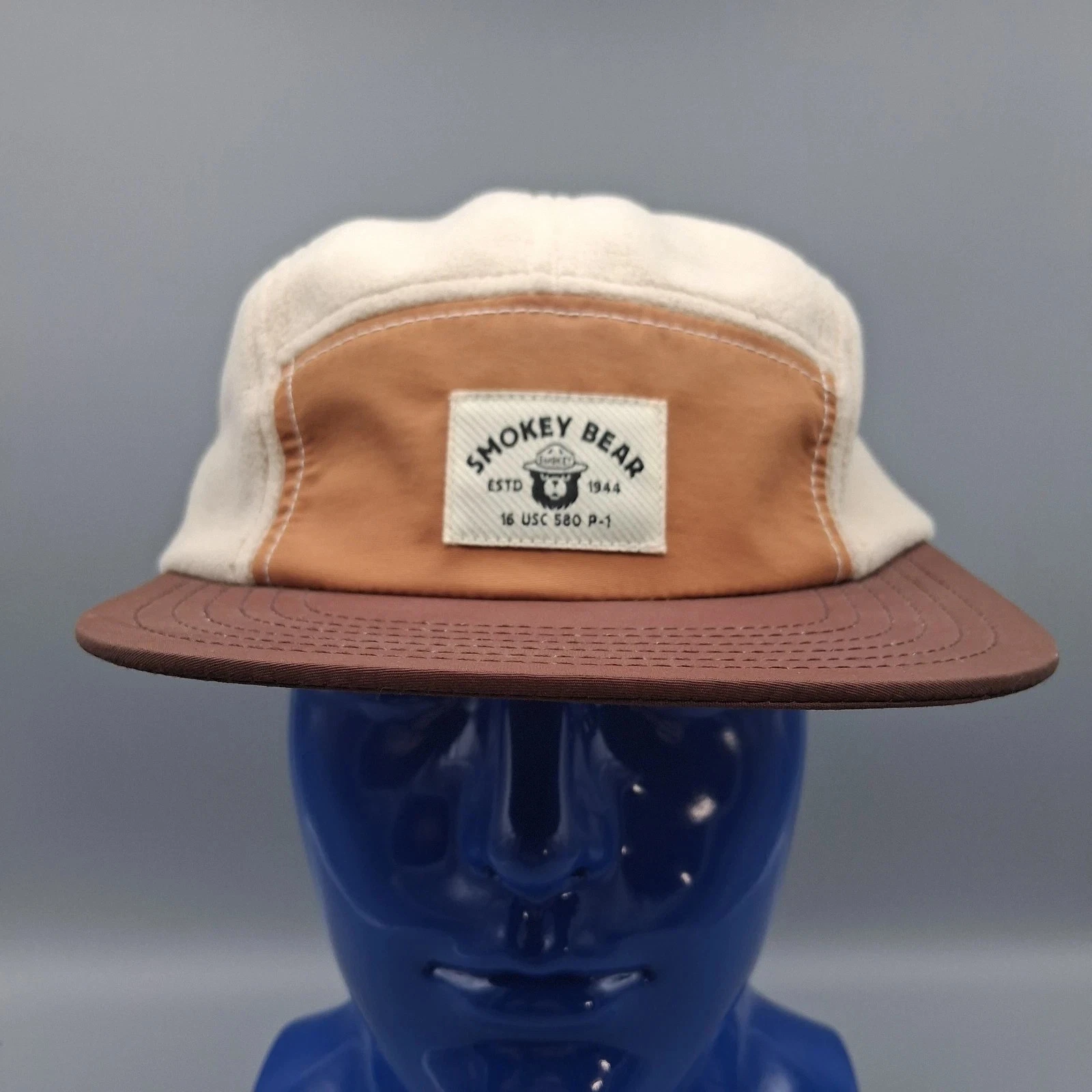 Smokey The Bear 5 Panel Brown Adjustable Strap Back Baseball Hat Cap NWT