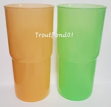 Tupperware TableTop Stacking Tumblers 18 oz Large Set 2 Sheer Green Orange Peach